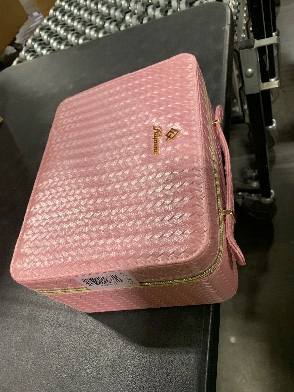 Photo 1 of ***mirror has a crack but still turns on***Leather Makeup Case with LED Lighted Mirror 11.4 Inch Travel Makeup Bag Adjustable Brightness in 3 Colors Cosmetic Organizer Artist Storage Bag with Dividers Brush Holder Bag Vanity Shiny Pink***mirror has a crac