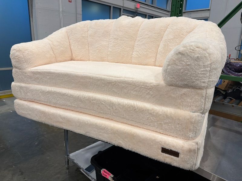 View 2 of [Minor Tear at top] MAXYOYO Folding Sofa Bed, 2 in 1 Convertible Sofa to Lounger Comfy Loveseat Bean Bag Chair for Adults, Floor Sleeper Couch with Handle, Faux Fur Couch Bed for Living Room Bedroom, Beige, Loveseat