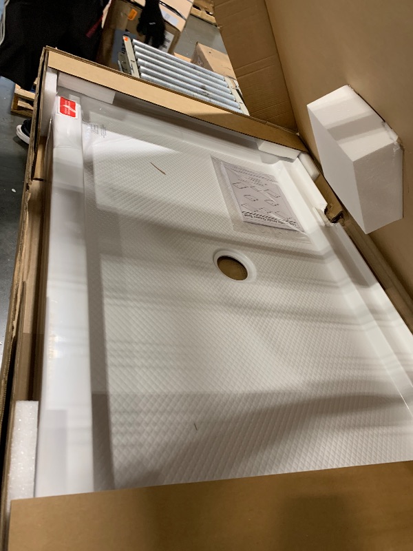 Photo 1 of **SMALL DAMAGE** SEE PHOTOS**DreamLine SlimLine 32 in. D x 48 in. W x 2 3/4 in. H Center Drain Single Threshold Shower Base in White, DLT-1132480