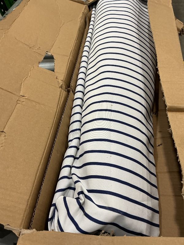 Photo 1 of **MINOR DAMAGE - USED**AMMSUN 7ft Patio Umbrella with Fringe Outdoor Tassel Umbrella UPF50+ Premium Steel Pole and Ribs Push Button Tilt, Navy Blue Stripes