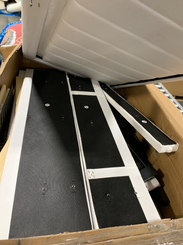 Photo 1 of **LOOSE HARDWARE INSIDE** **INSTRUCTIONS NOT FOUND** DWVO King Size Bed Frame with Adjustable Headboard, 4 Storage Drawers and RGB LED Lights, Velvet Upholstered Platform Bed with USB Ports, No Box Spring Needed, Fast Assembly, Noise-Free, White
