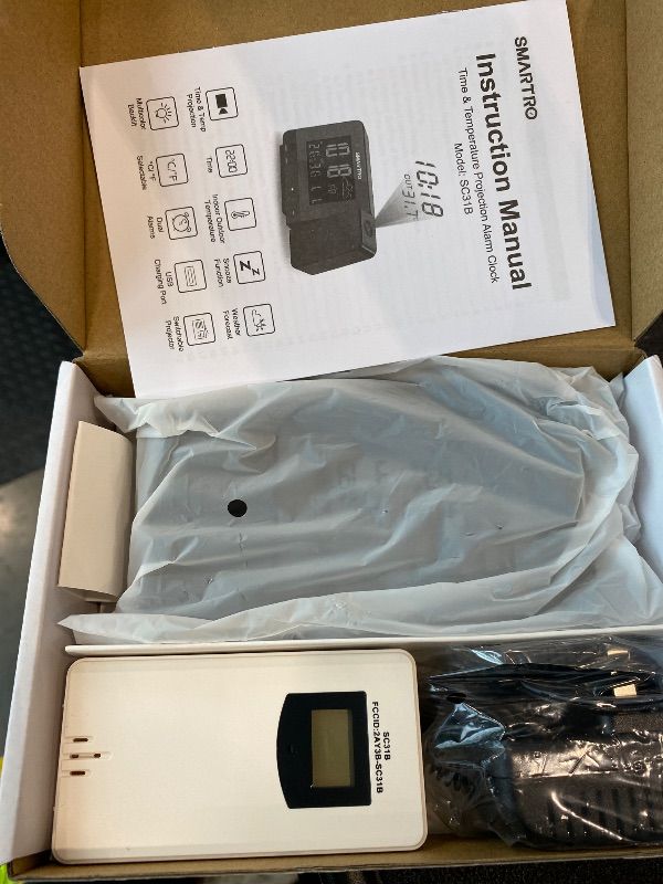 Photo 1 of *UNTESTED*
SMARTRO SC31B Digital Projection Alarm Clock with Weather Station, Indoor Outdoor Thermometer for Bedrooms, USB Charger, AC Battery Operated