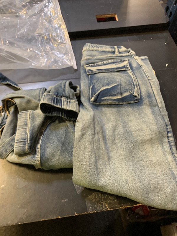 Photo 1 of Cargo Denim Set Women, Jean Two Piece Outfits Long Sleeve Crop Jacket High Waisted Jeans with Pockets Y2k Trendy Size Unknown