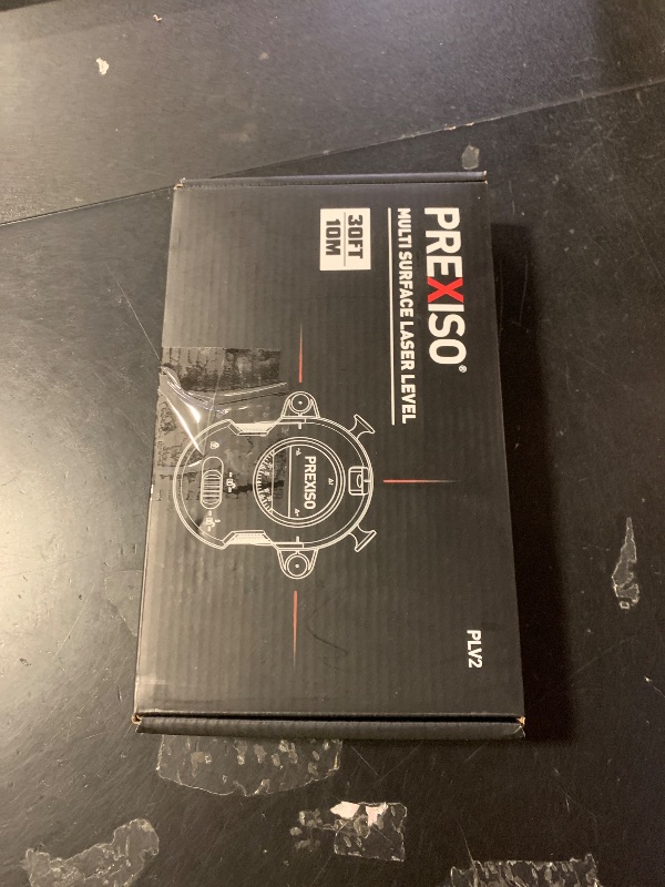 Photo 1 of PREXISO Multi Surface Laser Level LED Light Vial, 30Ft Horizontal & Vertical Line Laser with Wall Mount Base, 2 Pins, 10 Sticker, 2 AA Batteries for Hanging Frames & Picture, Construction Wall Writing