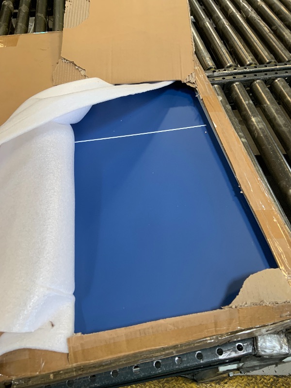 Photo 1 of MAJOR DAMAGE -----SELLING FOR PARTS ONLY------------------SereneLife Midsize Portable Ping Pong Table Set with Net, Clipper, Post - 6’ x 3’ Foldable Space-Saving Design, Blue