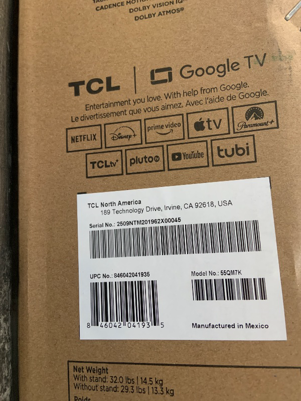 Photo 1 of TCL 55 Inch Class QM7K Series | Mini LED QLED 4K HDR | 55QM7K, 2025 Model | 120HZ-144HZ Anti Reflective Screen Smart Google TV Dolby Atmos Onkyo Audio | Voice Remote Alexa Gaming Streaming Television