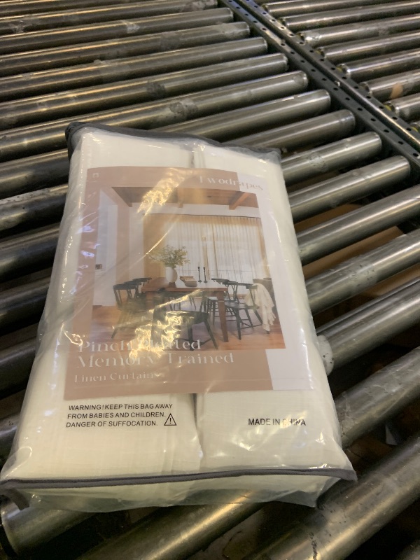 Photo 1 of 102 Inch Long Pinch Pleat Linen Curtains for Living Room 2 Panels Set Natural Cream Boho Semi Sheer Light Filtering Neutral 102 Inch Pleated Curtain with Rings Hooks Floor Ceiling Bedroom Window