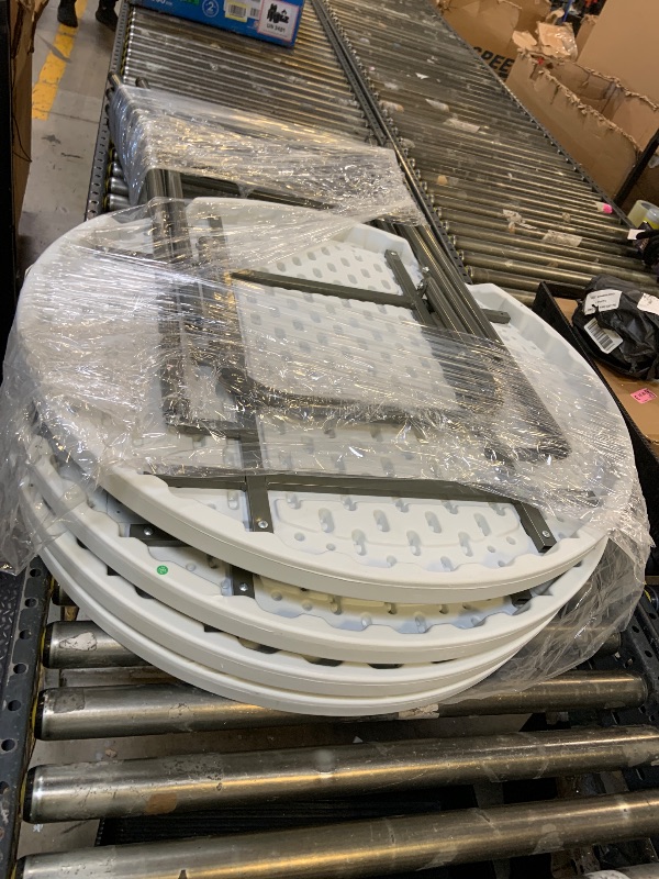 Photo 1 of Wenqik 4 Pcs 32'' High Top Cocktail Table White Round Bar Height Folding Table with Removable Legs and 4 Pcs 32x43'' Cocktail Tablecover Spandex Stretch