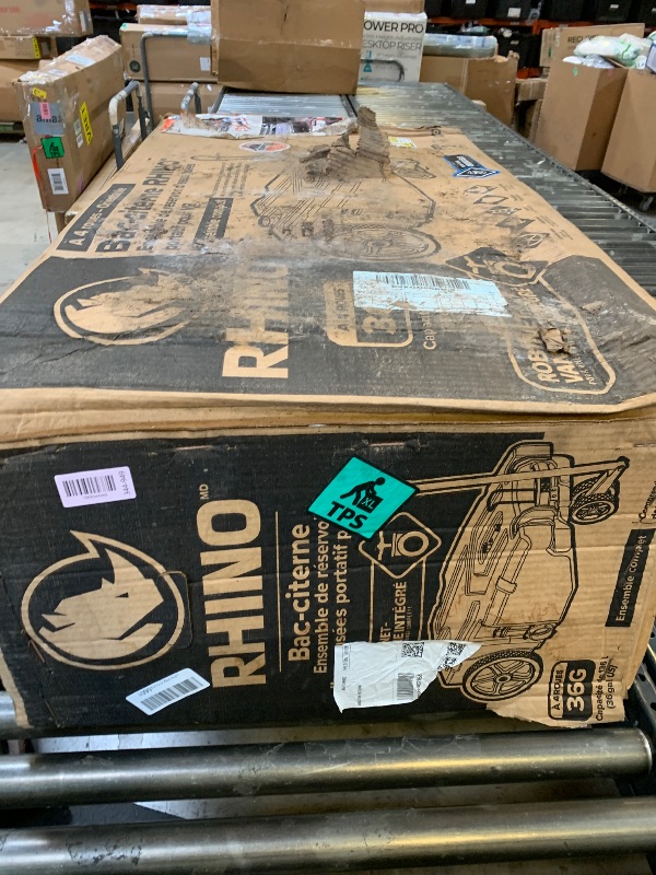 Photo 1 of Camco Rhino 36-Gallon Portable RV Tote Tank - Features 2 Steerable No-Flat Front Wheels & Built-in Gate Valve - Includes Removable 24" Tow Bar, 3’ Sewer Hose & More RV Accessories (39007)