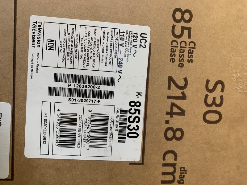 Photo 1 of Sony 85-Inch Class 4K Ultra HD BRAVIA 3 LED Smart TV with Google TV, Dolby Vision HDR, and Exclusive Features for PlayStation®5 (K-85S30)