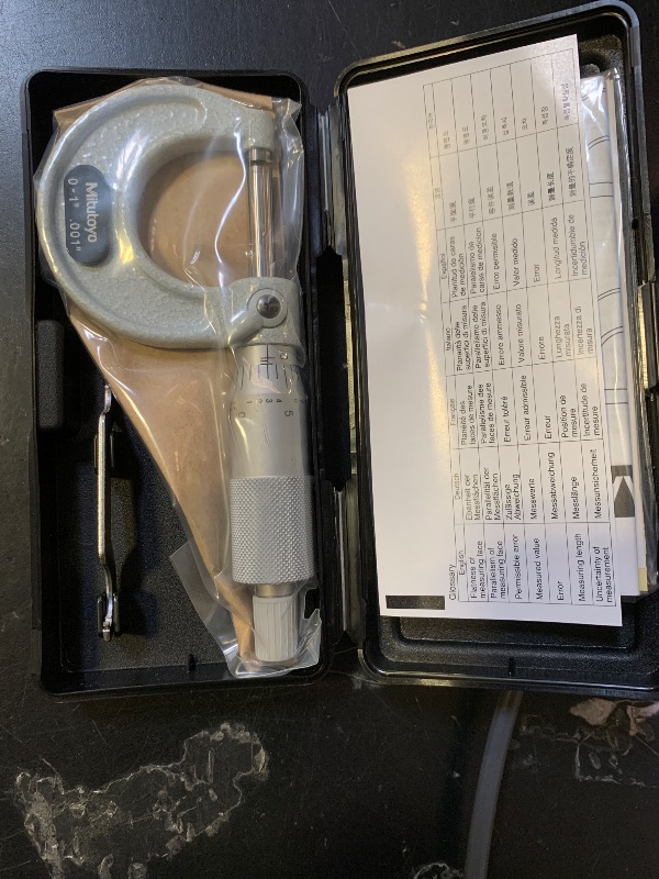 Photo 1 of Mitutoyo 103-177 Outside Micrometer, Baked-Enamel Finish, Ratchet Stop, 0-1" Range, 0.001" Graduation, +/-0.0001" Accuracy