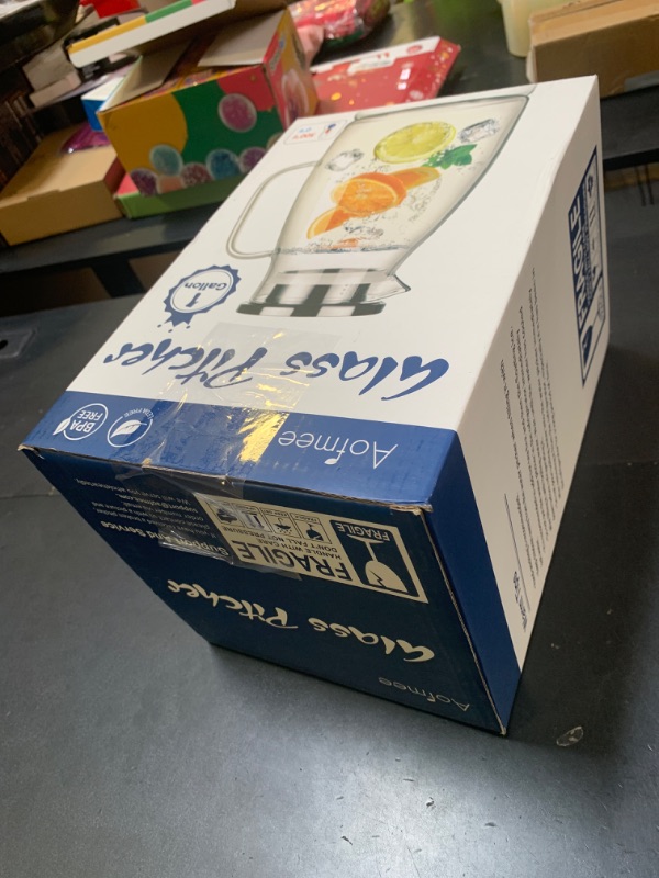 Photo 1 of 1 Gallon 128oz Glass Pitcher, Water Pitcher with Lid and Spout, Glass Carafe for Hot/Cold Drink, Water Jug for Iced Tea, Coffee, Juice, Milk, Beverage (Extra-Wide Mouth)