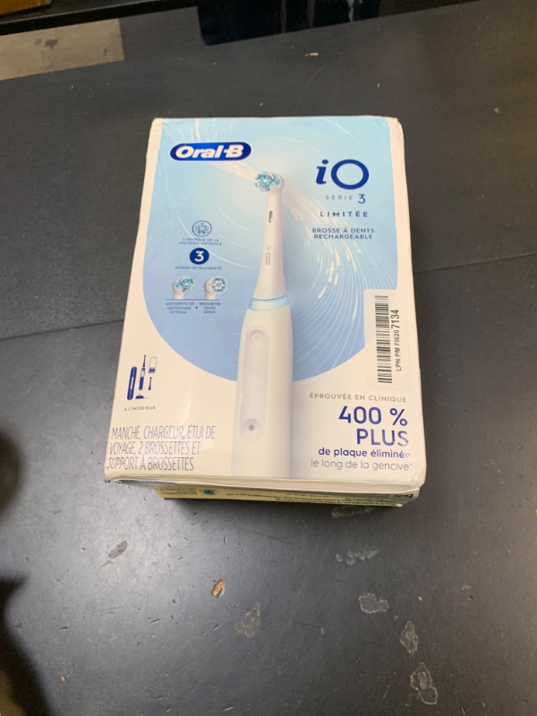Photo 1 of Oral-B iO Deep Clean Rechargeable Electric Toothbrush, White, iO Series 3 Limited, 2 Brush Heads, Travel Case, Pressure Sensor, 3 Cleaning Settings, 2-Minute Timer