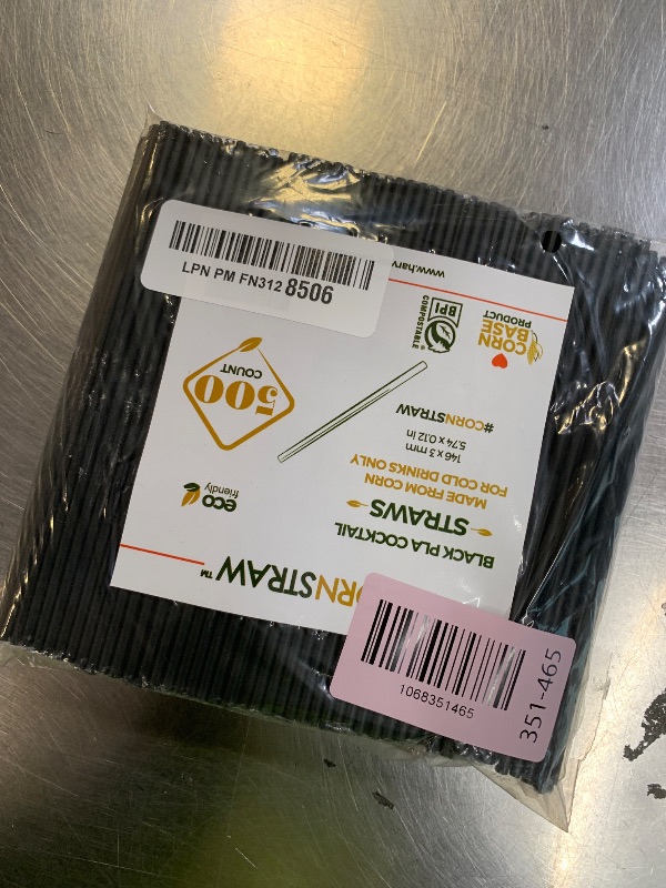 Photo 1 of [500 COUNT] CORNSTRAW 5" Short Cocktail Straws, Black PLA Cornstarch Plastic-Free Disposable Small Drink Stirrer, Swizzle Sticks, Mixer, for Cold Drinks, whiskey, Bar, Club, Party