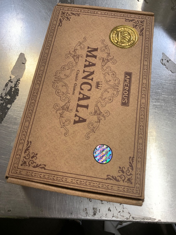 Photo 1 of AMEROUS Wooden Mancala Board Game Set with 72+8 Bonus Multi Color Glass Stones - Folding Board - Mancala Instructions, Classic Family Board Game for Kids Adults, Tabletop Version