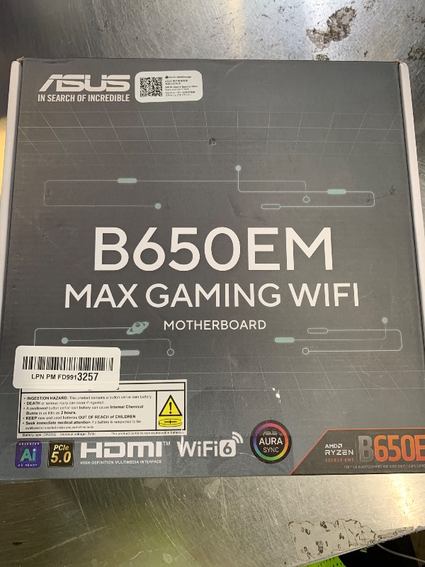 Photo 1 of ASUS B650EM MAX Gaming WiFi AMD B650 mATX Motherboard, DDR5, PCIe 5.0 Ready, 3X M.2 Slots, WiFi6, 1Gb Ethernet, DisplayPort, HDMI, Rear USB 10Gbps Type-A & Type-C Ports, BIOS Flashback, Aura Sync