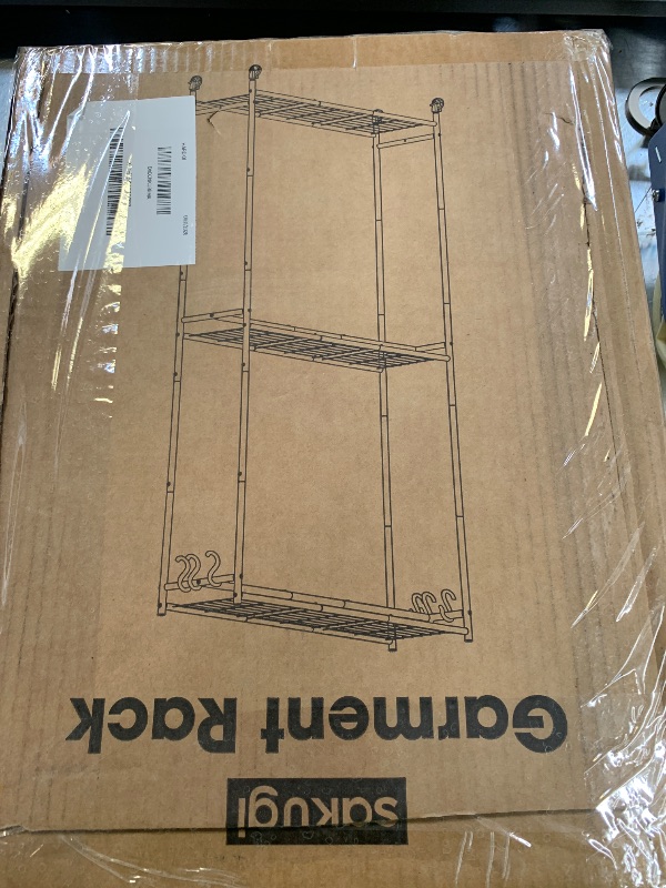 Photo 1 of Sakugi Clothes Rack - 45.2" x 12.2" x 79.5" Clothing Rack with Shelves & Wheels, Multi-Functional Wardrobe Closet with Hooks, Sturdy Metal Garment Rack for Bedroom, Laundry, Balcony (Black)