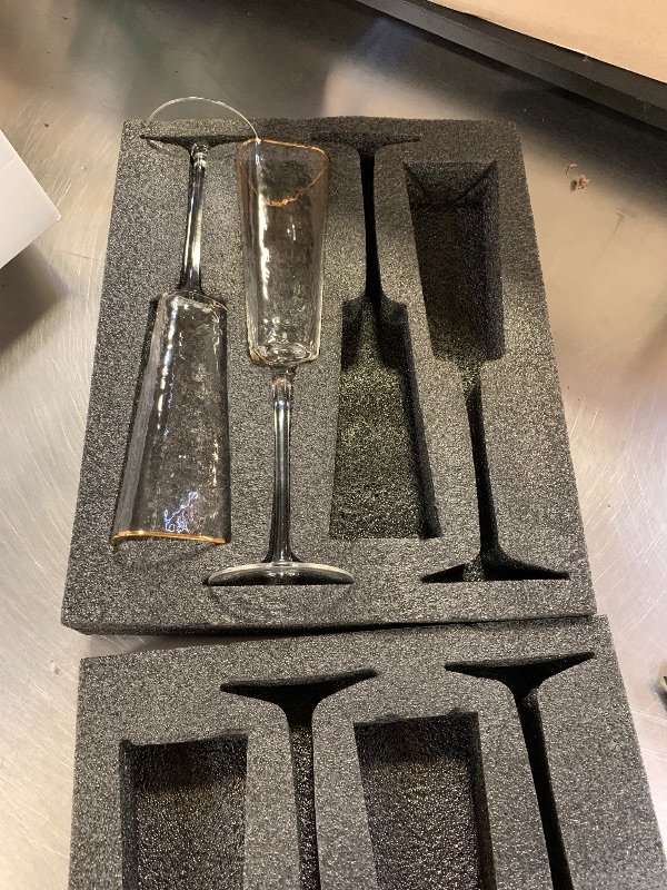 Photo 1 of A CIVILIZED MAN Amalfi Triangular Glassware or Stemware with Gold Rims - Sets of 4 (Champagne - S/4)