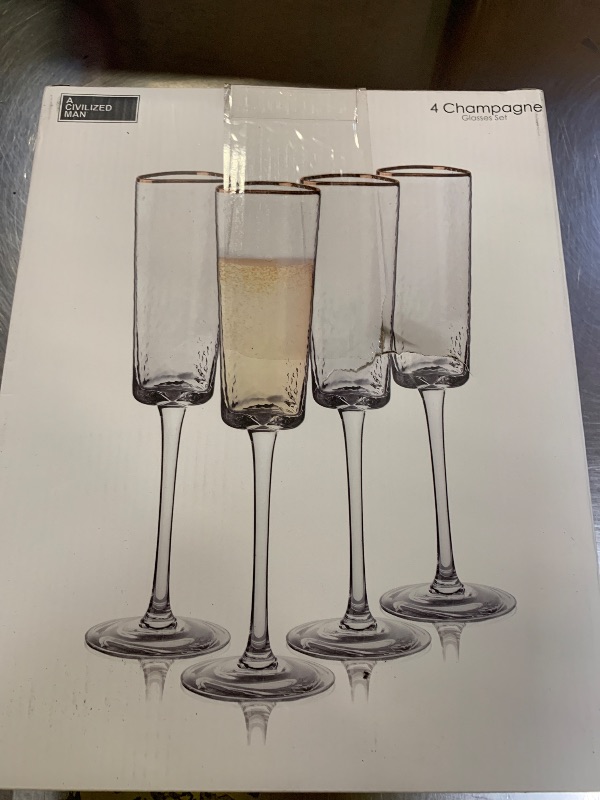 Photo 1 of A CIVILIZED MAN Amalfi Triangular Glassware or Stemware with Gold Rims - Sets of 4 (Champagne - S/4)