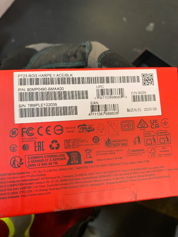 Photo 1 of ASUS ROG Harpe II Ace Wireless Esports Gaming Mouse – 2025, Pro-Tested, Right-Handed, 48g Lightweight, Tri-Mode Connectivity, 42K DPI, 8K Polling, 101Hr Battery, Web-Based Tool, PC/Mac Support - Black