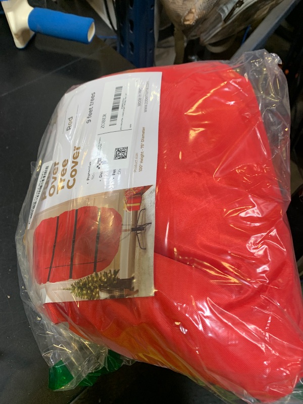 Photo 1 of ZOBER Upright Christmas Tree Storage Bag With Drawstring Hem - Oxford Waterproof Fabric Christmas Tree Bag For Storage Box For Xmas - Strong, Durable Straps & Handles (Red W/Straps, 9 Feet)