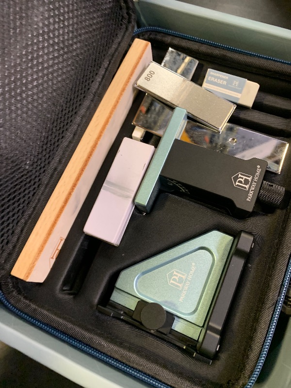 Photo 1 of ORIGINAL ADJUSTABLE ROLLING KNIFE SHARPENER KIT: Adjustable Height, 30 Angle Options, 5 Removeable Whetstone Plates, Leather Strop with Travel Case - Kitchen Knife Sharpener