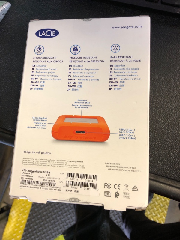 Photo 1 of LaCie Rugged Mini 4TB external hard drive 6.35cm (2.5") USB 3.2 Gen 1 (USB 3.0) Silver,Orange 90