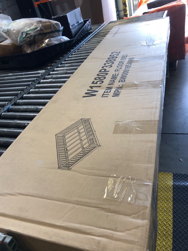 Photo 1 of Bellemave Floor Bed Full Size Montessori Bed Frame with Fence and Door, Wooden Full Platform Bed for Kids, Boys Girls, Solid Wood Full Bed, No Box Spring Needed,Natural