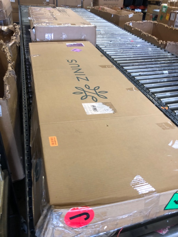 Photo 1 of Zinus Queen Maya Upholstered Bed Frame with Asymmetric Headboard, Durable Wooden Slats, Sturdy Framework, Noise Free Sleep, No Box Spring Needed, Easy Assembly, Eco Friendly Packaging, Dark Grey