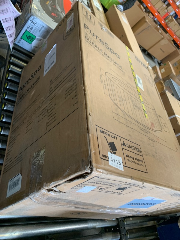 Photo 1 of INTEX 28425EH PureSpa Bubble Massage Spa Set Outdoor Inflatable Portable Hot Tub, Includes Energy Efficient Spa Cover, Saltwater System Ready, 4 Person, 77in x 28in