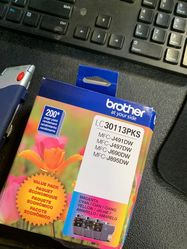 Photo 1 of **CYAN OPENED** Brother Genuine LC30113PKS 3-Pack Standard Yield Color Ink Cartridges, Page Yield Up to 200 Pages/Cartridge Includes Cyan, Magenta and Yellow, LC3011