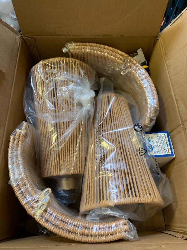 Photo 1 of YYJLX Boho Table Lamp Set of 2 Large Rattan Gold Nightstand Lamp with Dimmer Switch Farmhouse Bedside Lamp for Living Room Bedroom Office(Includes E26 Bulbs)