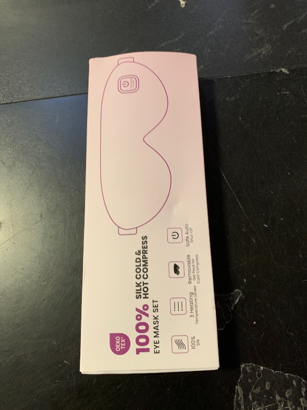 Photo 1 of 100% Silk Wireless Heated Eye Mask with Cooling - 3 Heat Settings, for Dry Eyes, Puffiness & Dark Circles - Adjustable, Washable, Travel-Friendly (Purple).