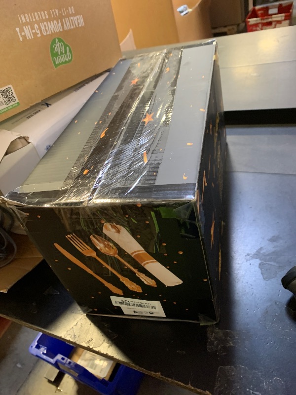 Photo 1 of Liacere 400PCS Gold Plastic Silverware - Pre Rolled Napkins Disposable Gold Plastic Cutlery-Premium Quality Utensils-Includes 100Forks,100Knives,100Spoons,100 Napkins & Christmas & New Year