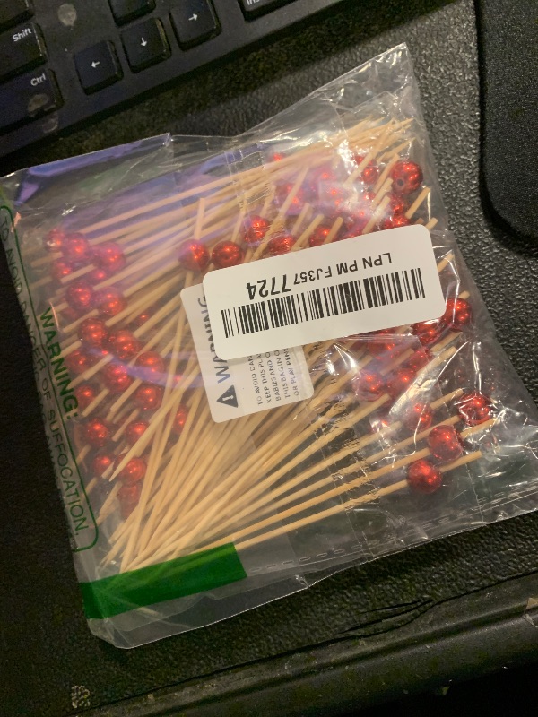 Photo 1 of 100 Pcs Cocktail Picks, 4.7 Inch Ball Toothpicks for Appetizers, Cocktail Skewers for Drinks, Fruits, Wooden Long Toothpicks Charcuterie Sticks, Party Decorations Supplies (Red)
