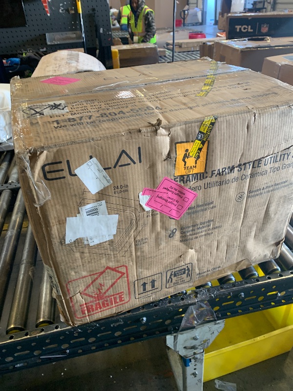 Photo 1 of ELLAI 24 Inch White Ceramic Farm Style Wall Mount Utility Sink High Back Wall Mounted Laundry Tub 10 Gallon Farmhouse Sink Slop for Laundry Room, Garage, Kitchen, Bathroom 24" x 19" x 16.5"