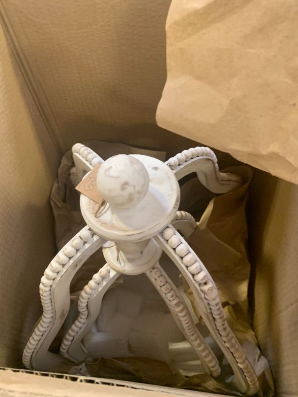 Photo 1 of Mud Pie Wood Beaded Lantern Set, Distressed White WASH