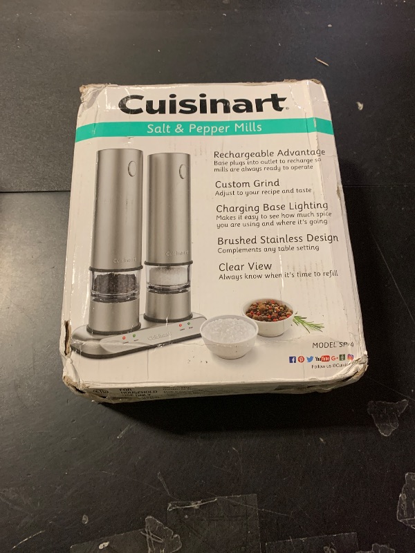 Photo 1 of NON-FUNCTIONAL PARTS ONLY----------------------------------------------Cuisinart Rechargeable Electric Salt & Pepper Mill Set in Brushed Stainless Steel SP-4|Model, 2.61"W x 3.94"H