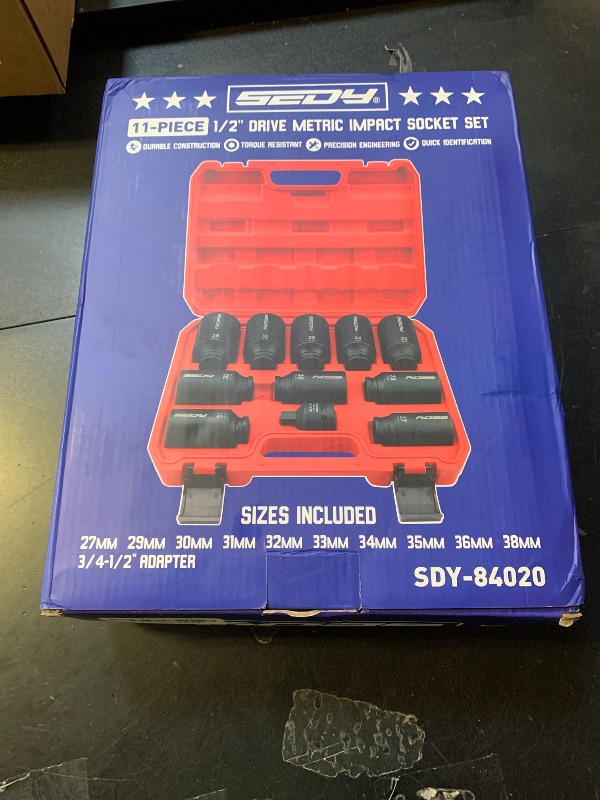 Photo 1 of 1/2 Drive Deep Impact Socket Set: 11-Piece Metric Size Wheel Axle Nut Wrench Metric Large Jumbo 27mm 29mm 30mm 31mm 32mm 33mm 34mm 35mm 36mm 38mm Spindle Joint High Torque Truck Bearing Locknut
