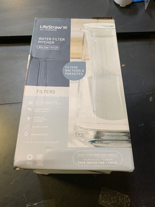 Photo 1 of LifeStraw Home – Water Filter Pitcher, 10-Cup, BPA Free Designed for Everyday Protection Against Bacteria, parasites, microplastics, Lead, Mercury, PFAS, and a Variety of Chemicals