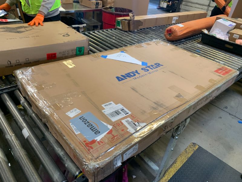 Photo 1 of ANDY STAR 30"x55" Large Bathroom Mirror, Chrome Scalloped Mirror for Wall, Full Length Wall Mirror with Unique Notched Corner Design, Hangs Vertically or Horizontally