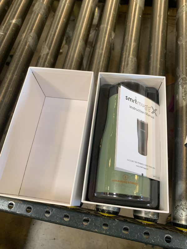 Photo 1 of SMRTMUGG X Heated Coffee Mug 19 oz., 8 Hour Battery Life, Self-Heating, Adjustable Temp Controlled, LCD Screen, Includes Cover with Magnetic Slider (Black) (Sage Green)