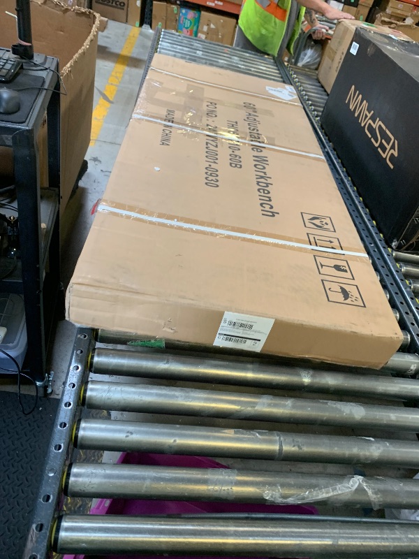 Photo 1 of 60” Heavy-Duty Solid Wood Work Bench Work Table with Wheels, Adjustable Height Portable Workbench with Power Outlets, 3000 Lbs Capacity Workstation for Garage, Workshop