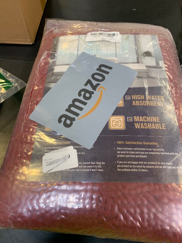 Photo 1 of BYSURE Burgundy Red Bathroom Rugs Sets 3 Piece Non Slip Extra Absorbent Plush Chenille Soft Washable Bath Mats