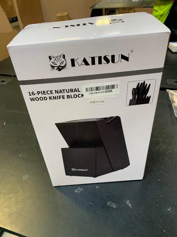 Photo 1 of KATISUN 16 Pieces Kitchen Knife Block Set with Cutting Board, German Stainless Steel Knife Set with Sharpener, Dishwasher Safe, Anti-Slip Handle, 6 Steak Knives, Black