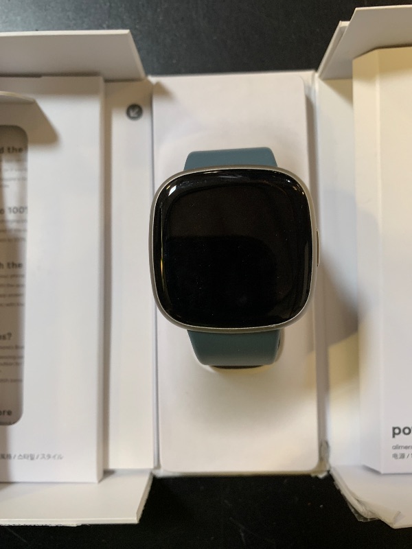 Photo 1 of Fitbit Versa 4 Fitness Smartwatch with Daily Readiness, GPS, 24/7 Heart Rate, 40+ Exercise Modes, Sleep Tracking and more, Waterfall Blue/Platinum, One Size (S & L Bands Included)