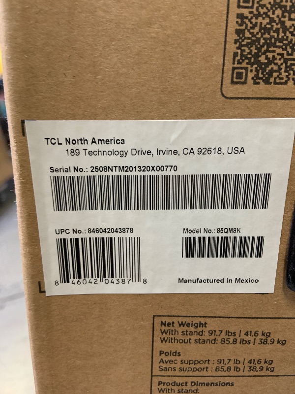 Photo 1 of TCL 85 Inch Class QM8K Series | Mini LED QLED 4K HDR | 85QM8K, 2025 Model | 120HZ-144HZ Anti Reflective Wide Angle Screen Smart Google TV Dolby Atmos | Voice Remote Alexa Gaming Streaming Television