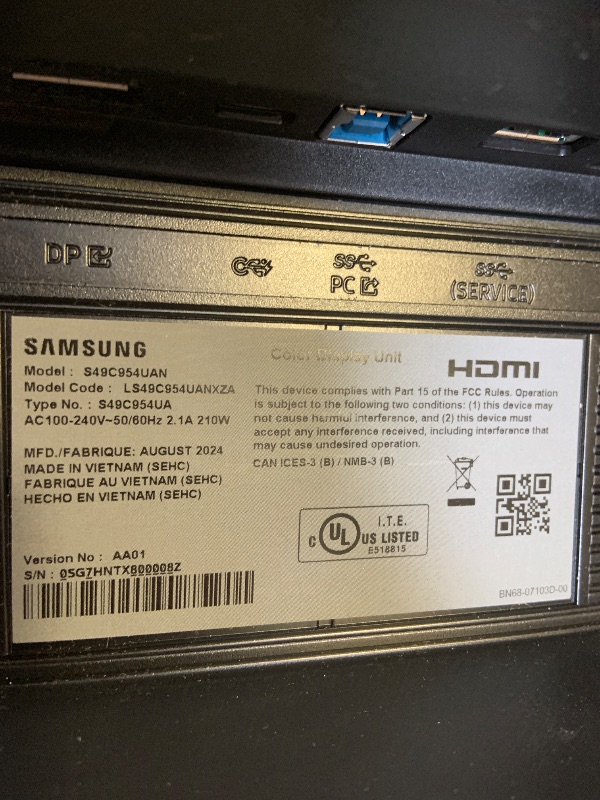 Photo 1 of Samsung 49” Business Curved Ultrawide Dual QHD Computer Monitor, USB-C, DisplayPort, HDMI, 120Hz, VESA DisplayHDR 400, Built-in Speakers, Height Adjustable Stand, Eye Care, LS49C954UANXZA, 2024