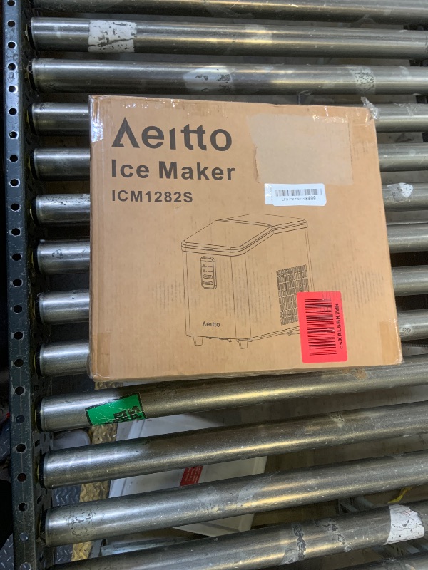 Photo 1 of Aeitto Countertop Ice Maker Machine, 26lbs Ice in 24H, 8 Bullet Ice Cubes in 6 Mins, Self-Cleaning Portable Ice Maker with 2 Ice Sizes, Basket & Scoop for Home, Kitchen, Office, Stainless Steel