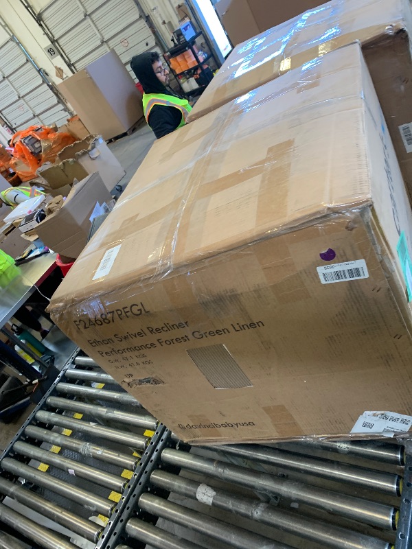 Photo 1 of Carter's by Davinci Ethan Swivel Recliner in Performance Forest Green Linen, GREENGUARD Gold & CertiPUR-US® Certified